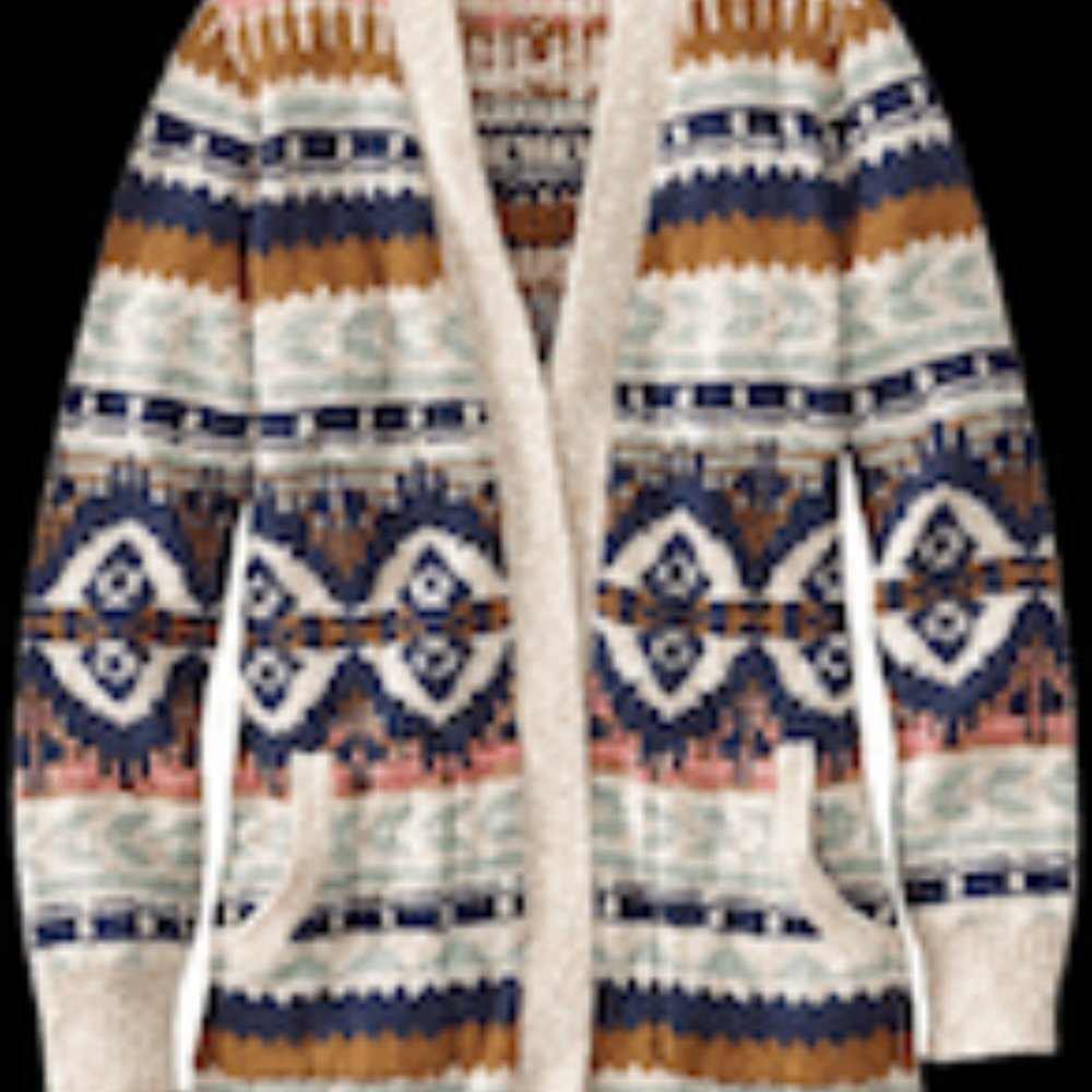L.L. Bean Fair Isle Cotton Ragg Open Cardigan Heavy Weight Sweater Size Small